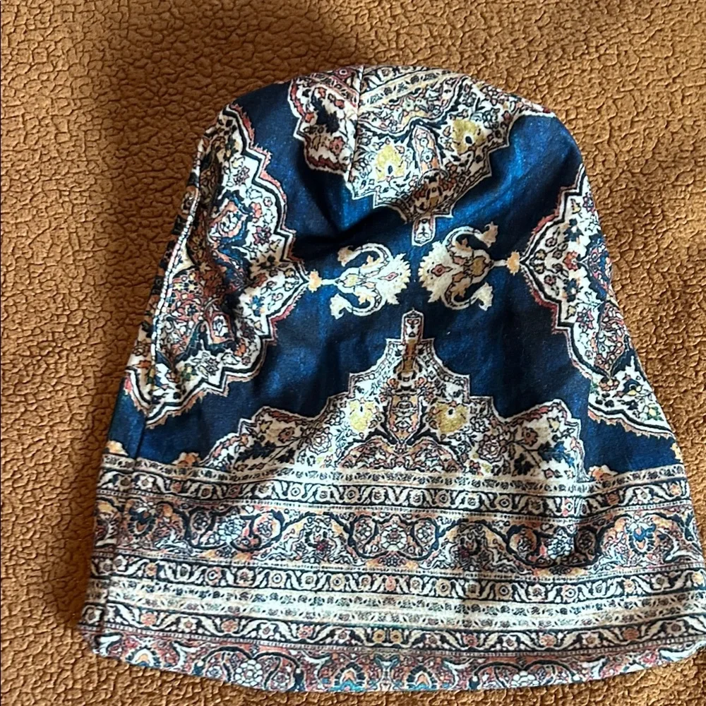 Bohemian Blue Patterned Beanie - Picture 7 of 8